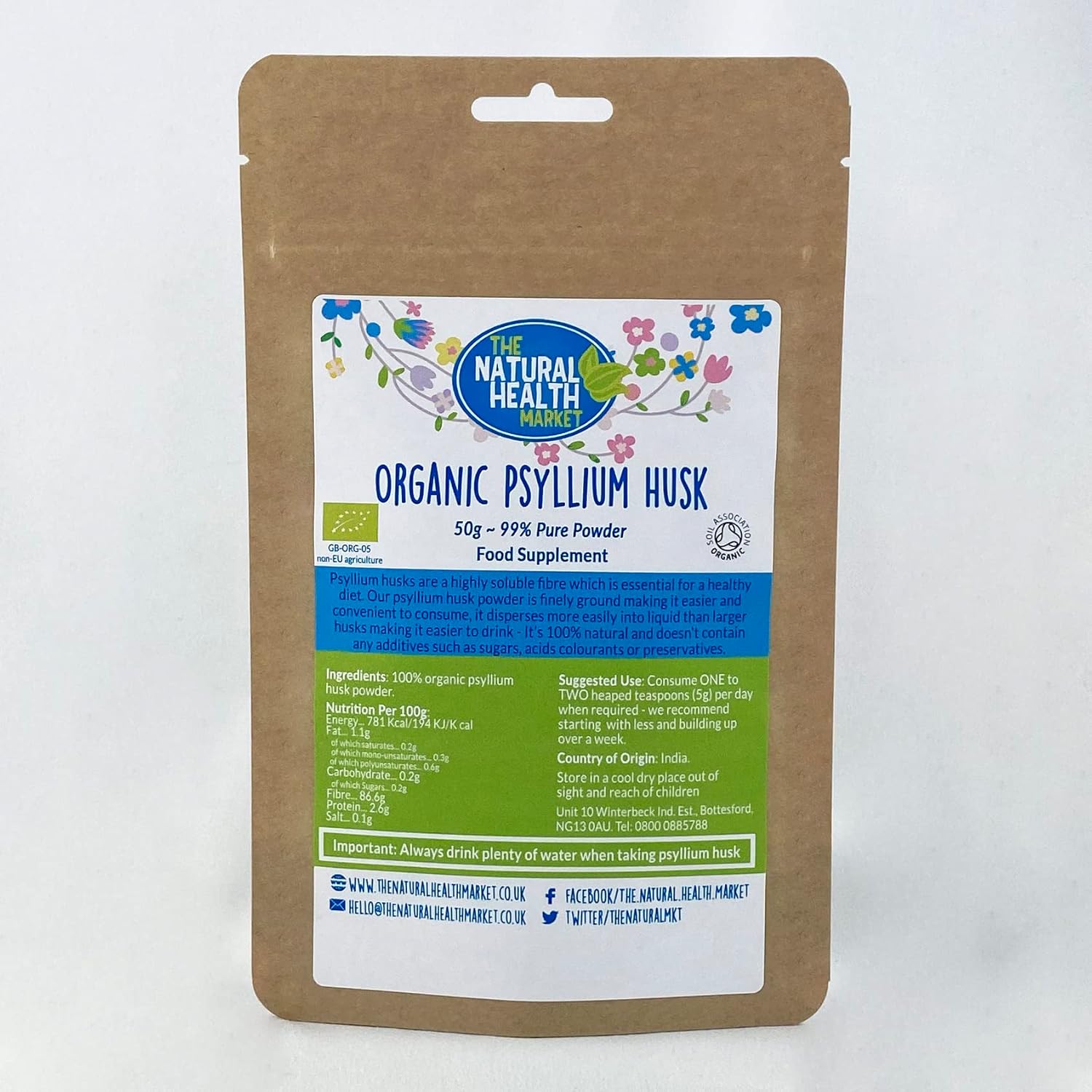Organic Psyllium Husk Powder by The Natural health Market | Fine Milled Powder | Organic Probiotic (50g)