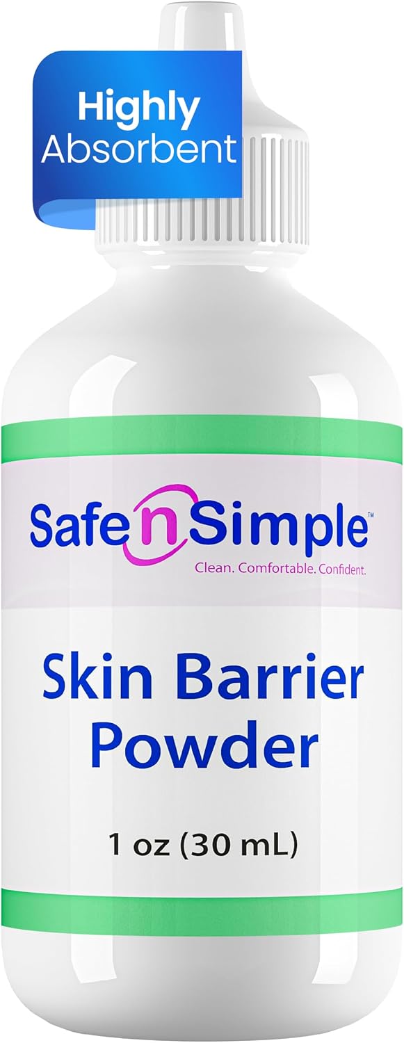 Safe n' Simple Skin Barrier Stoma Powder - 1oz Bottle - Absorbent Ostomy Powder for Skin Protection, Crusting Technique, Adhesive Prep for Colostomy and Ileostomy Care
