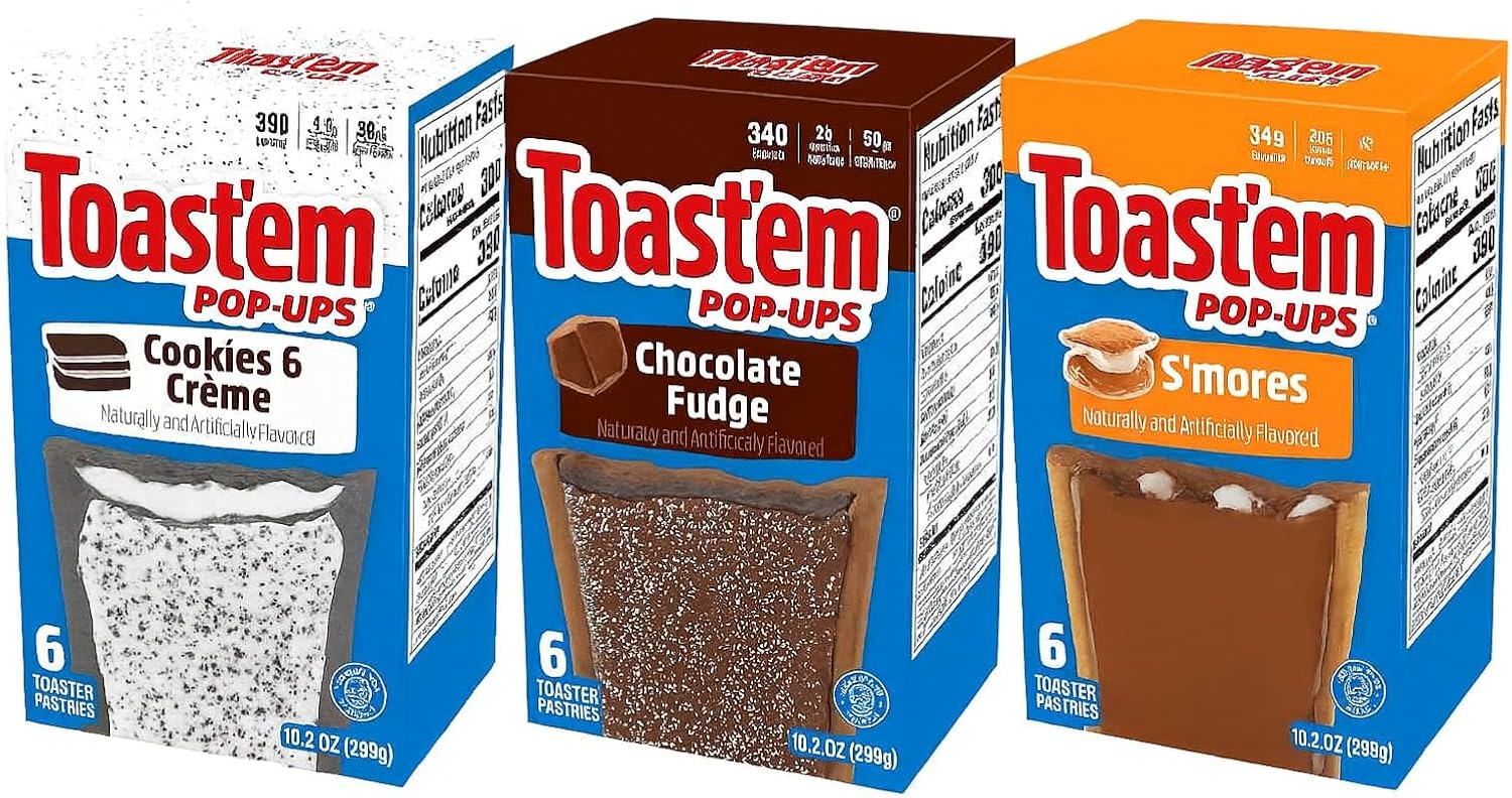 Toast'em Pop Ups Toaster Pastries | American | Multiple Flavours | 6 Toaster Pastries per Box | 288g | Pack of 3 | Similar to Pop-Tarts