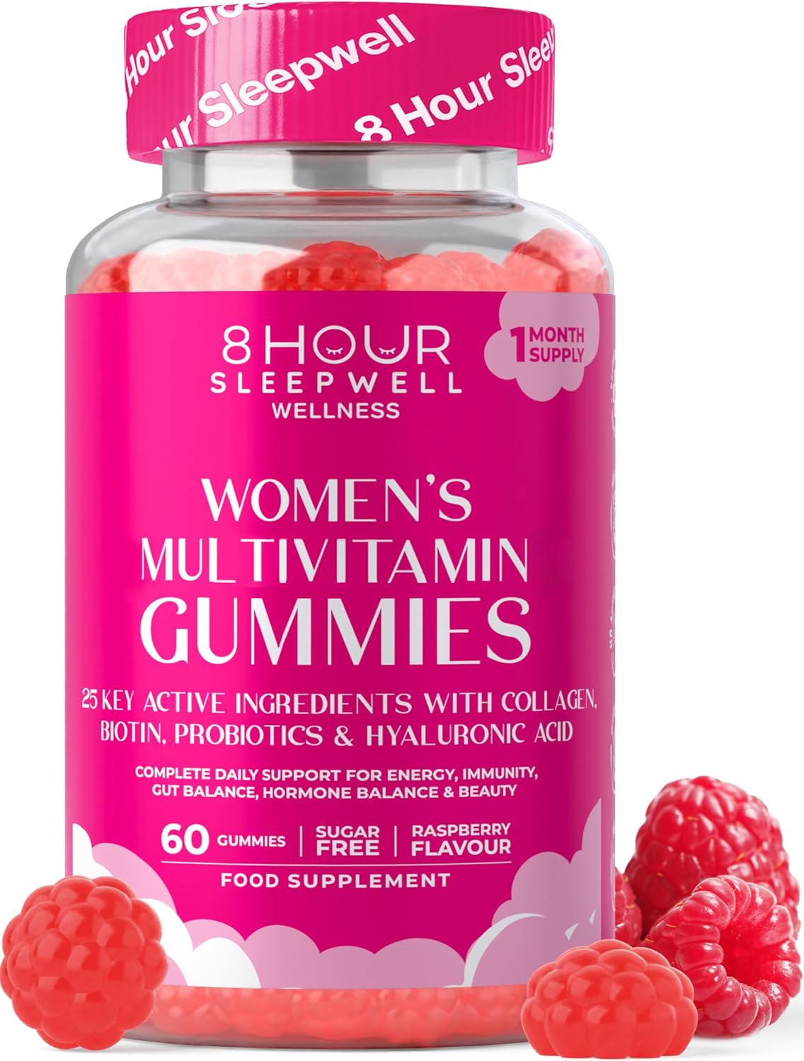 Women’s Multivitamin Gummies – 25 Essential Vitamins, Minerals & Probiotics | with Marine Collagen, Hyaluronic Acid, Biotin, Folic Acid, B5, B6, B12, C & D3 | Sugar-Free & Gluten-Free | 1 Month Supply