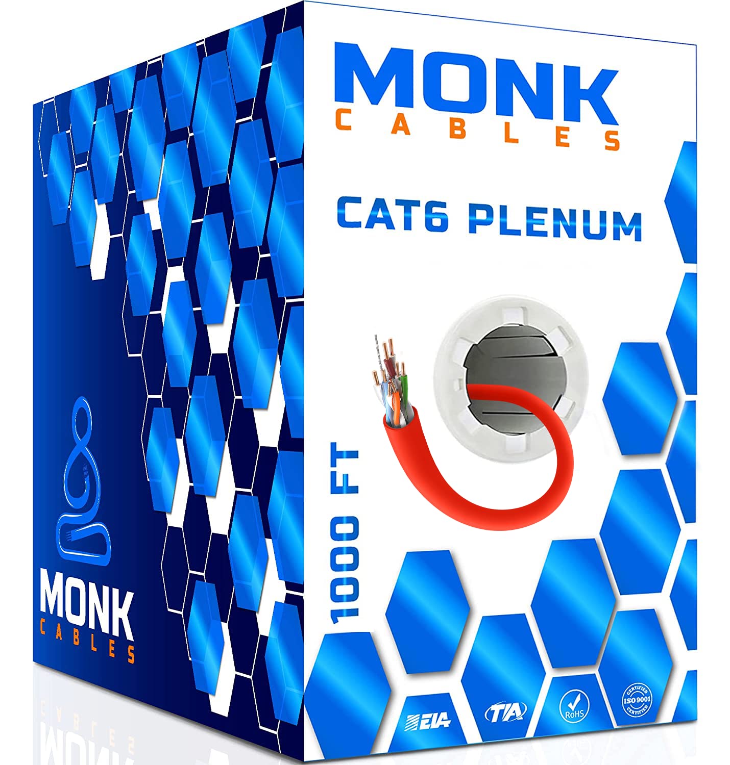 MONK CABLES | CAT6 Plenum Cable 1000ft | UTP, 23AWG, 550MHz | DSX-8000 Certified | Most Certified Cable of The Whole Market (Red)
