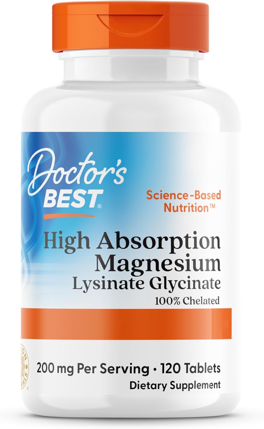 Doctor's Best, High Absorption Magnesium, 100% chelated with TRAACS, with Glycine and Lysine, 120 Vegan Tablets, SOYA-Free, Gluten-Free, Non-GMO