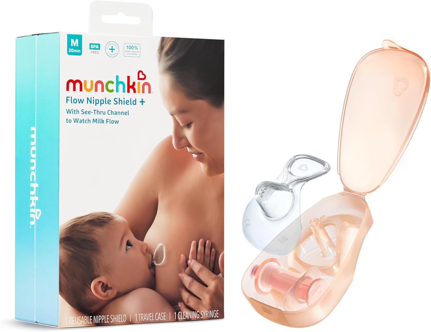 Munchkin Flow 20mm Nipple Shield+ | See Your Milk Flow While You Breastfeed | Breast Feeding & Baby Essentials