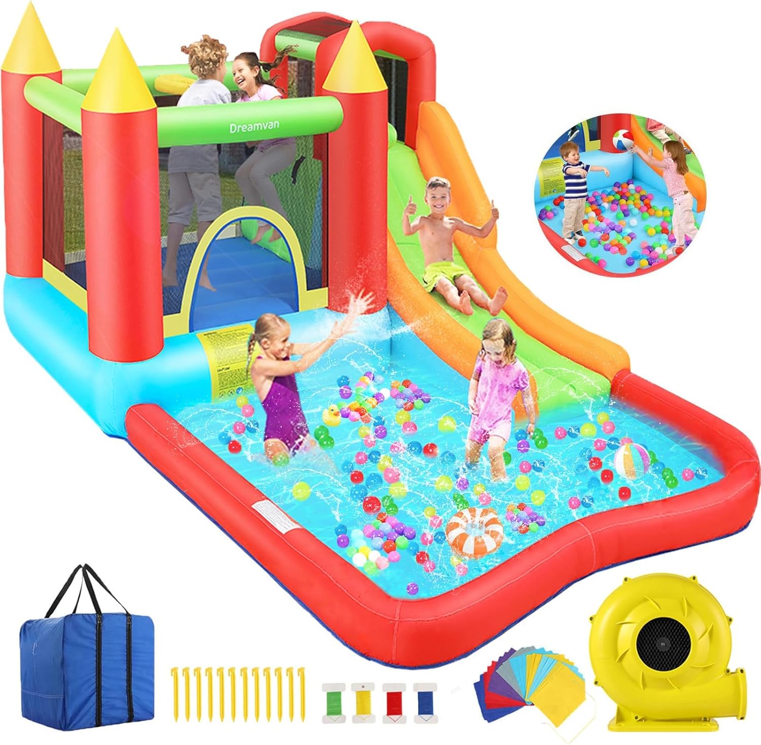AKEYDIY Inflatable Bounce House for Kid Gifts |13 x 12ft Kids Water Slide Bounce House Jump 'n Slide, Rocket Castle/Water Bounce House & Slide,Climb&Jump All-in-one Bounce House for Kids 3-12 Backyard