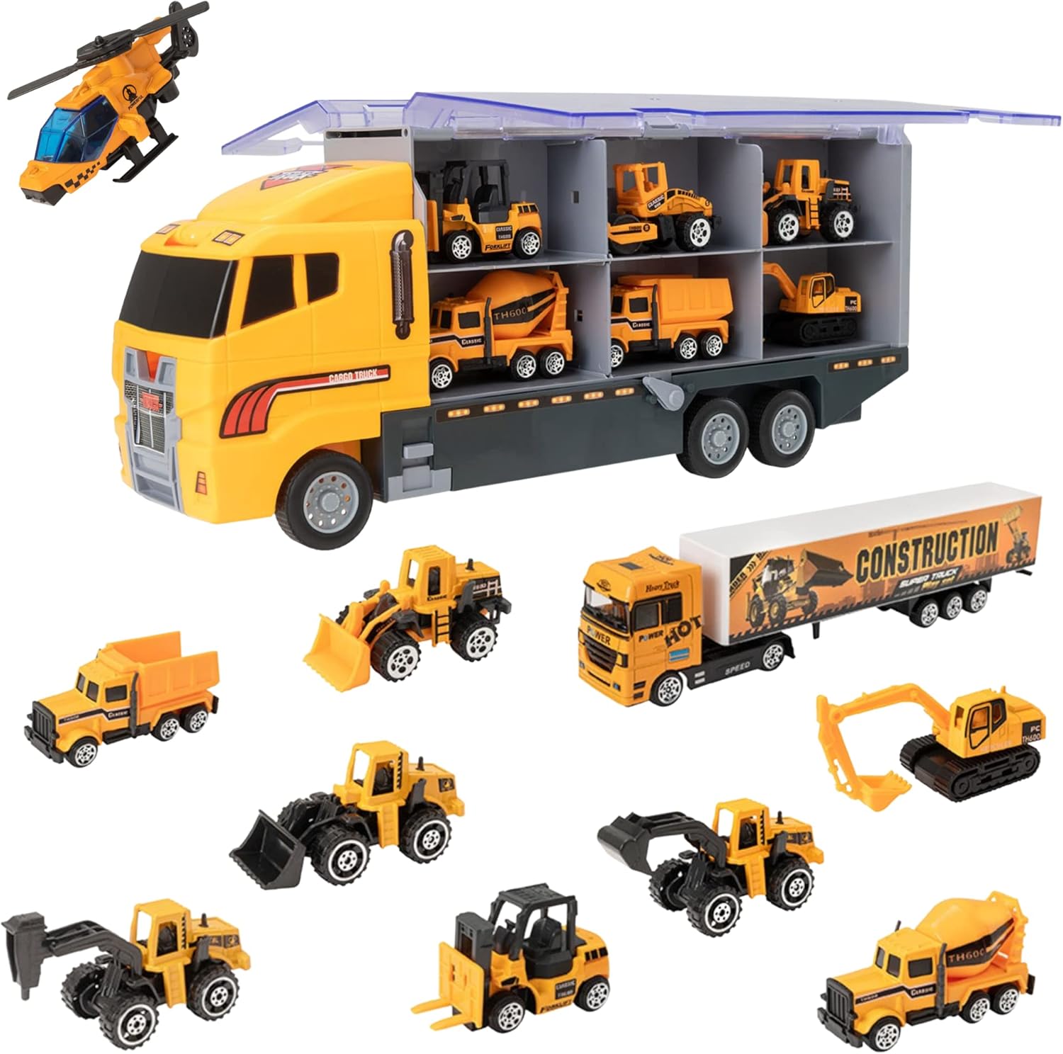Teamsterz Construction Transporter Vehicle Playset | Construction Car, Lorry And Construction Truck Toys | Indoor And Outdoor Sandpit Toys | Toy Car Launcher | Cars Storage And Ramp | Ages 3+