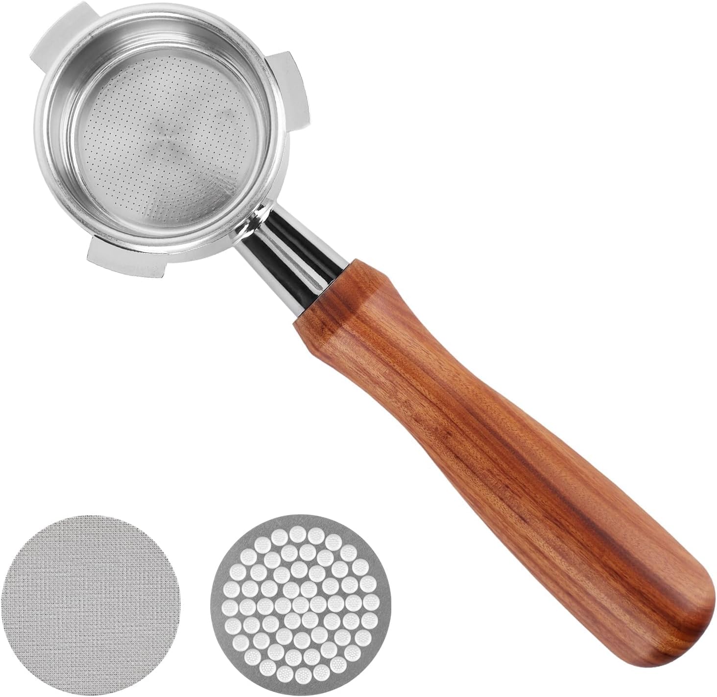 54mm Bottomless Portafilter with 2 Puck Screen Compatible with Sage Breville Barista Series, Barista Express and More 54mm Models, Bottomless Portafilter with Solid Wood Handle