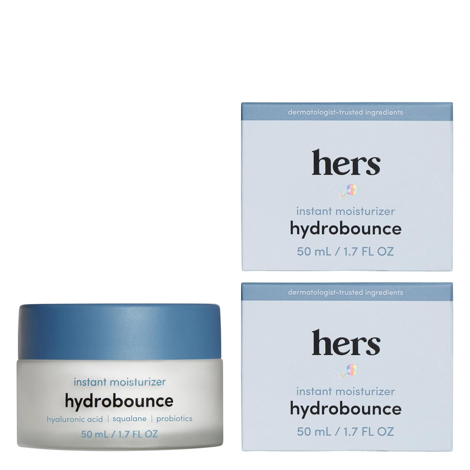 hers Hydrobounce Instant Moisturizer, 2 Pack - Squalane Moisturizer Made for All Skin Types - Moisturizes, Smooths Fine Lines - Contains Hyaluronic Acid, Squalane, and Probiotics - 2 x 1.7 fl oz