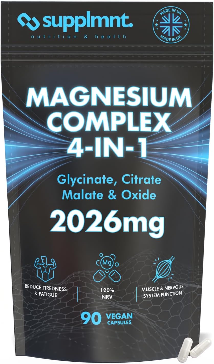 Magnesium Glycinate 4-in-1 Complex - 2026mg Supplements as Bisglycinate, Citrate, Malate & Oxide 90 Vegan Capsules, Triple High Absorption 449mg Elemental, UK Made