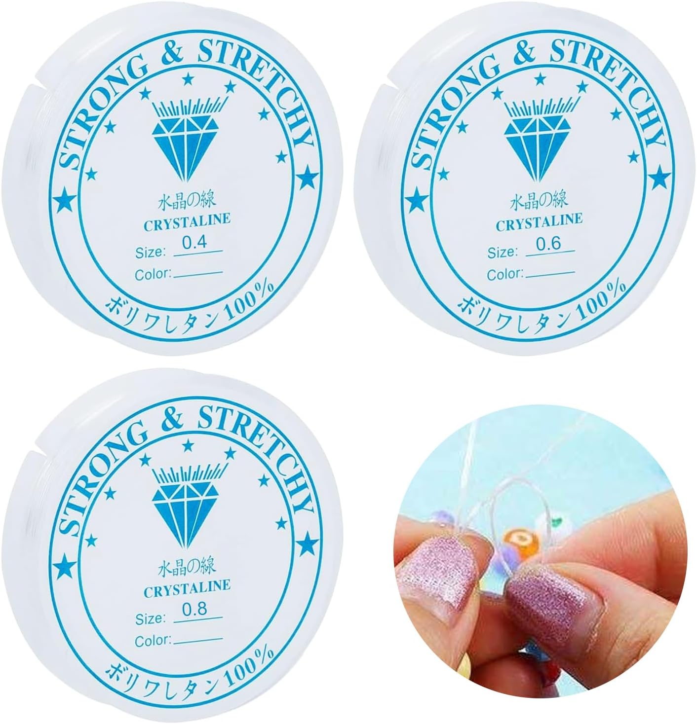 3 Rolls Crystal Clear Elastic String Thread Cord, Bracelet String for Bracelet Making,Bracelet Elastic Cord for Jewellery Making Beading & DIY Craft Projects (0.4MM,0.6MM,0.8MM)