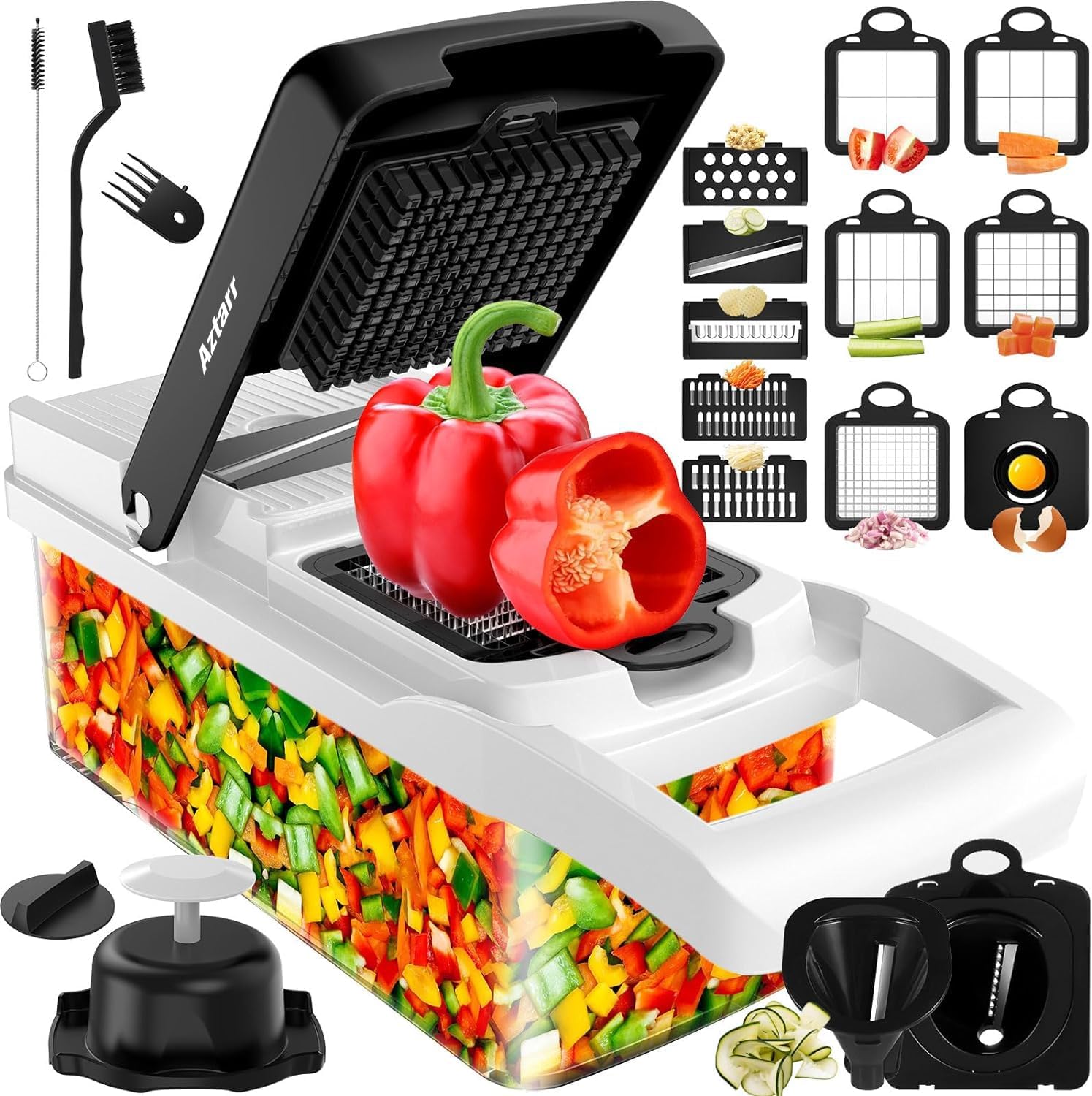 16 in 1 Vegetable Chopper Multi Purpose Mandoline Vegetable Slicer Multifunctional Veg Slicer with Lid Potato Spiral Cutter Veg Onion Chopper Lemon Squeezer Egg Slicer Yolk Separator Peeler