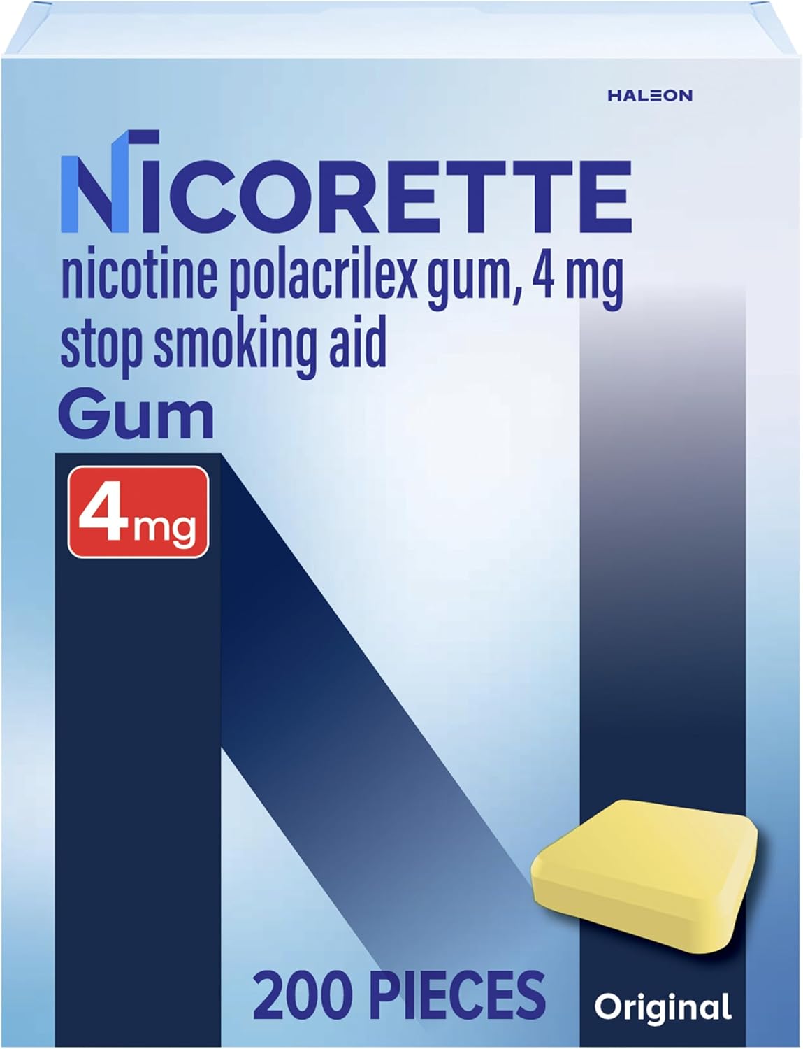 Nicorette Nicotine Gum Stop Smoking Aid, 4 mg, Original Flavor - 200 Count