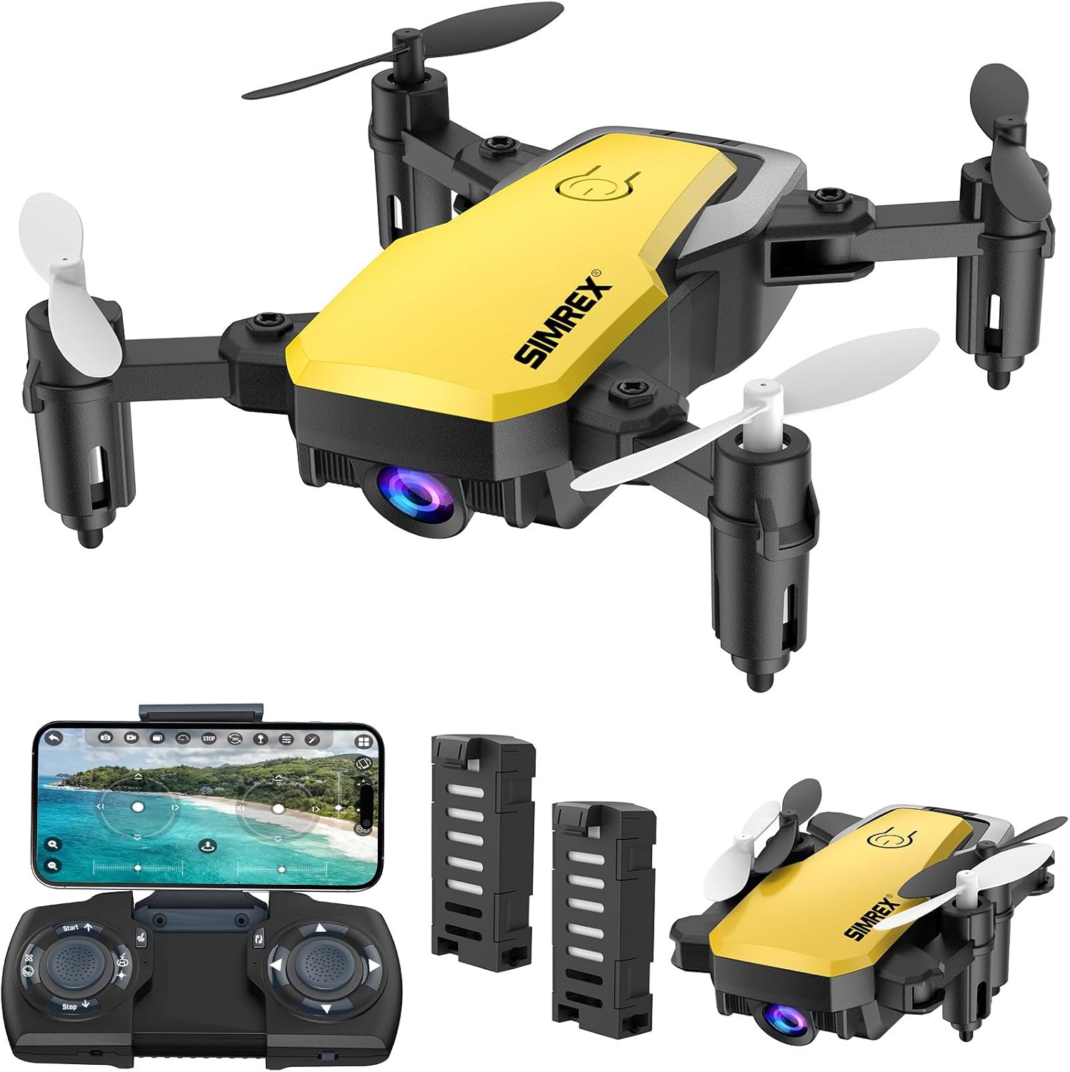 X300C Mini Drone with Camera 720P HD FPV, RC Quadcopter Foldable, Altitude Hold, 3D Flip, Headless Mode, Gravity Control and 2 Batteries, Gifts for Kids, Adults, Beginner, Yellow