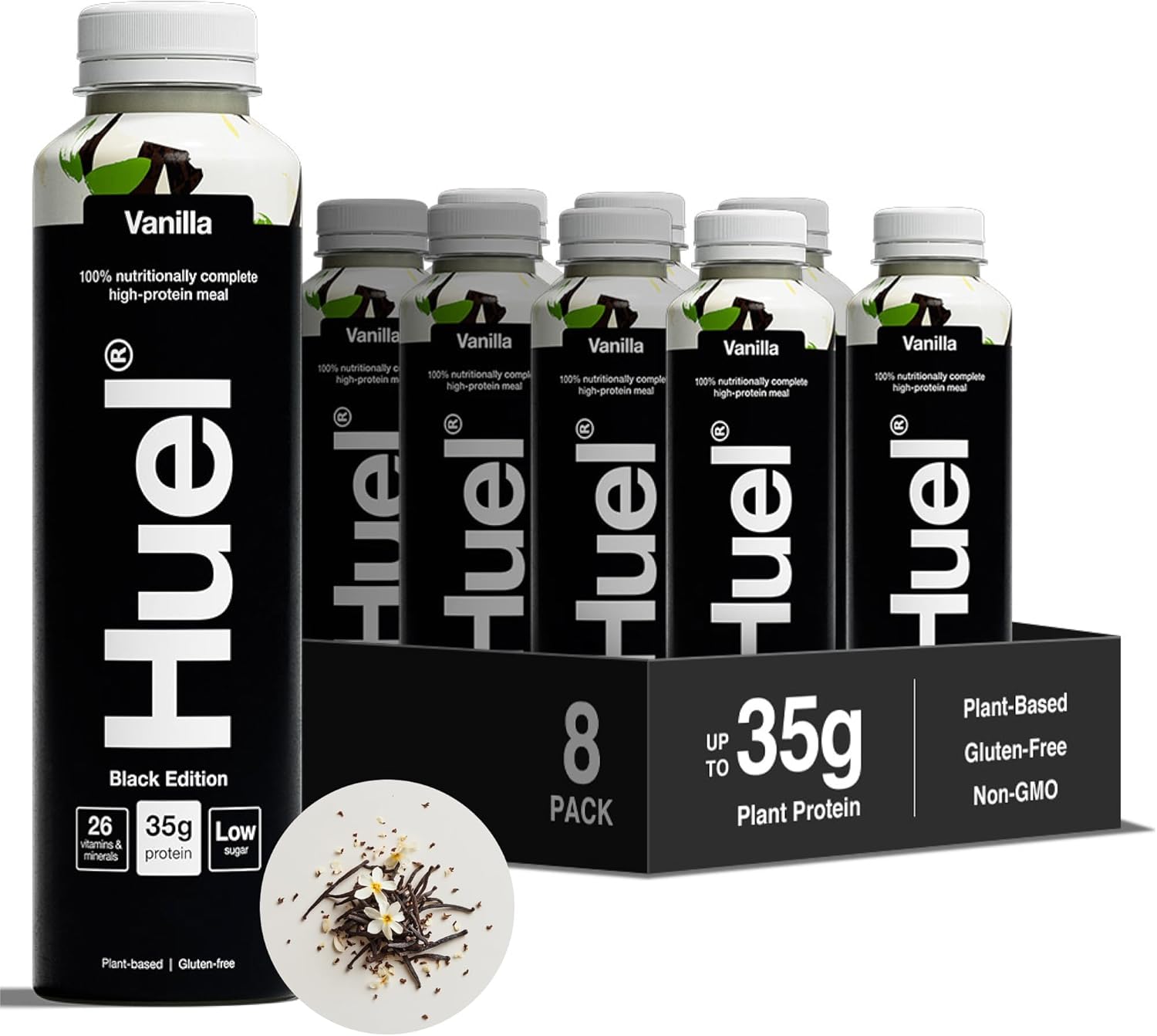 Huel Black Edition Ready-to-drink, 8 x 500ml Bottles, Protein Shakes, Vanilla Flavour, High Protein Drink, 35g Protein Per Bottle, Rich in Vitamin D, Fatty Acids, Calcium, Ready Meals