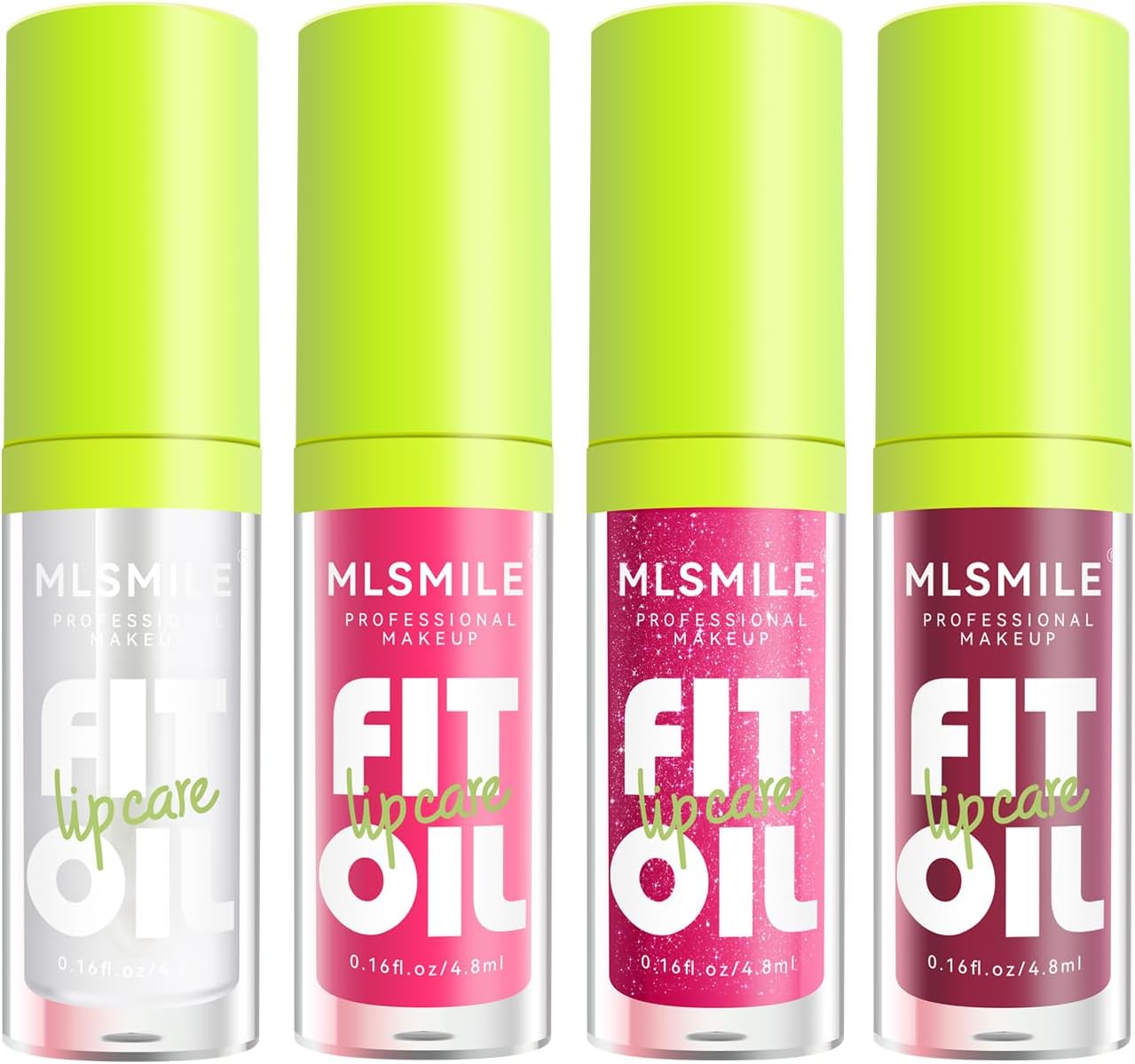 MLSMILE 4 Colors Lip Oil Lip Glaze Set, Tinted Gloss Lip Gloss Oil, Plumping Moisturizing and Nourishing Lips, Long Lasting Fresh and Smooth Lip Care Set - A#