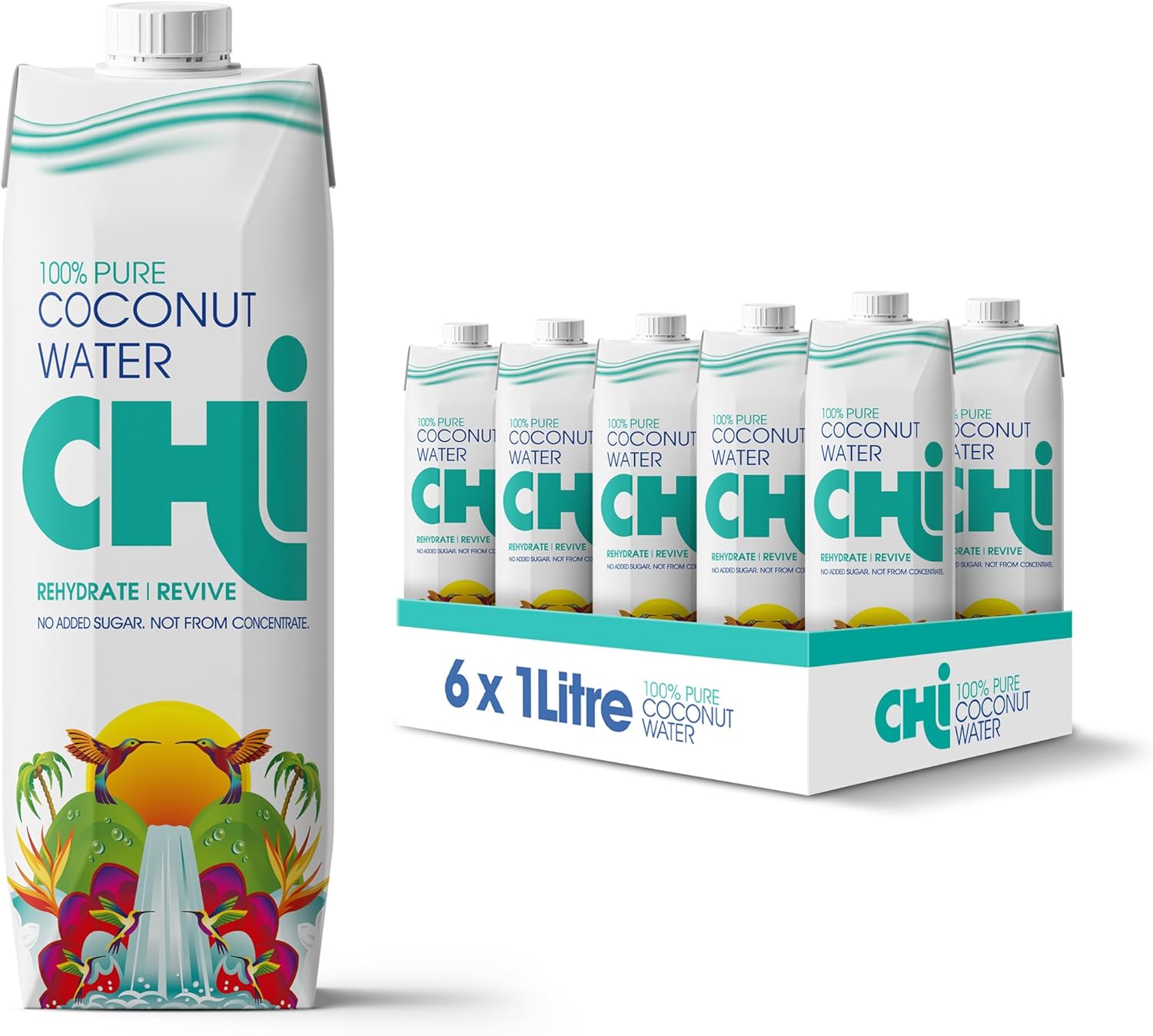 CHI 100% Pure Coconut Water I 1 litre (Pack of 6) I Vegan, Fat, Gluten and Dairy free I Rehydrate and Revive!