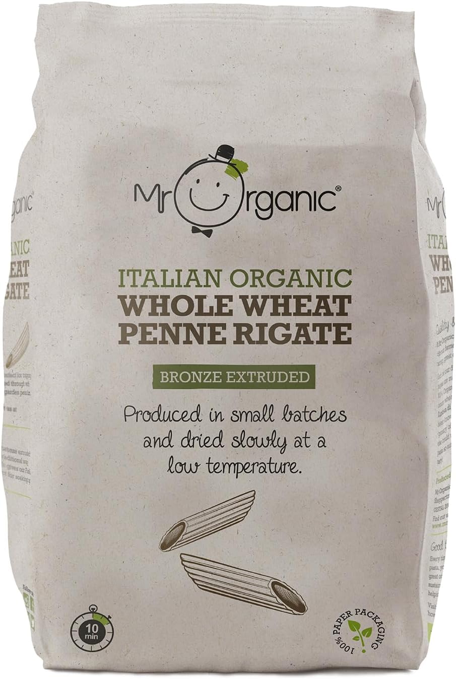 Mr Organic - Organic Whole Wheat Penne 500g - Non GMO & Preservative Free - Vegan - Made in Italy