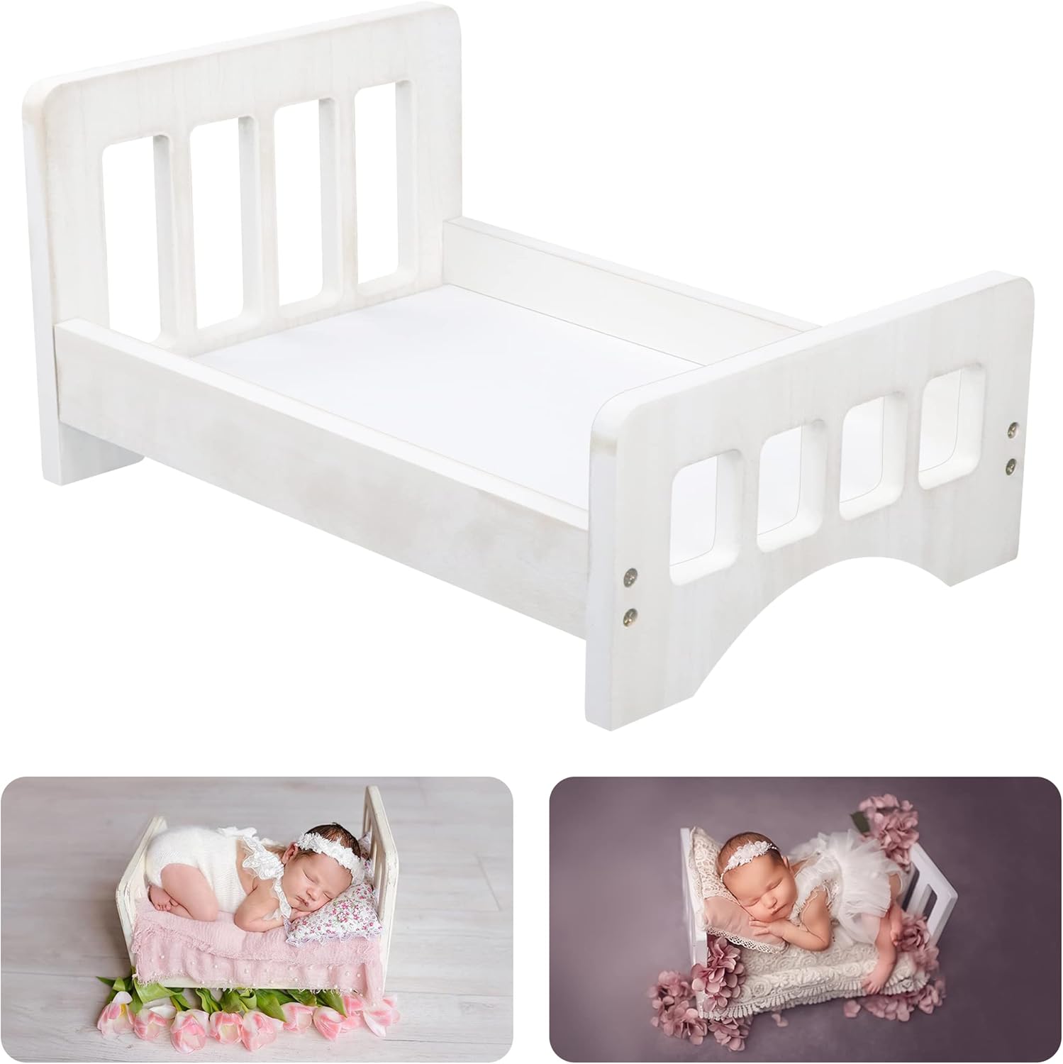 Newborn Photography Props Wooden Bed Baby Photoshoot Props Doll Bed Baby Photo Prop White Wood Mini Bed for Photography Baby Doll Bed Make The Old Bed Photography Props Baby Photo Studio Props