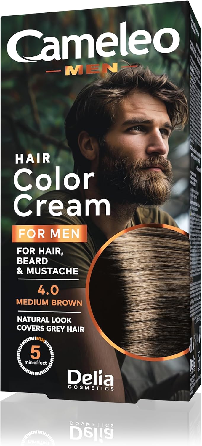 Cameleo Men - Permanent Hair Dye | Medium Brown Colour for Hair Beard & Moustache | Natural Colour Effect in 5 Minutes | Cover Grey Hair | Ammonia FREE | 30ml