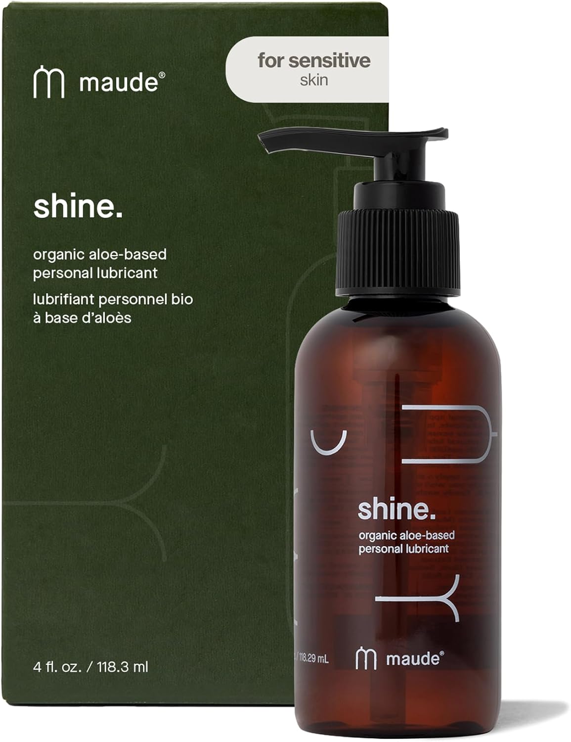 Maude Shine Aloe - Water-Based Personal Lubricant with Organic Aloe - Naturally Hydrating + Non-Sticky Lube - Latex Condom + Silicone Device Safe - Fragrance-Free, Hypoallergenic + Vegan (4 fl oz)