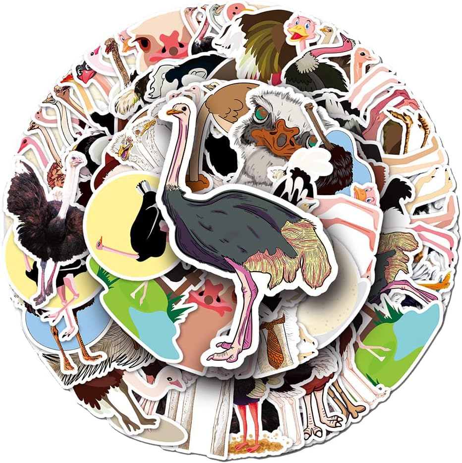 Cute Ostrich Stickers for Kids Boys Girls Teens|50 Pcs|Cartoon Lovely Vinyl Stickers for Laptop Waterbottle Car Hydroflasks Luggage Scrapbook Helmet Notebook,Waterproof Bird Decals Pack(Ostrich)