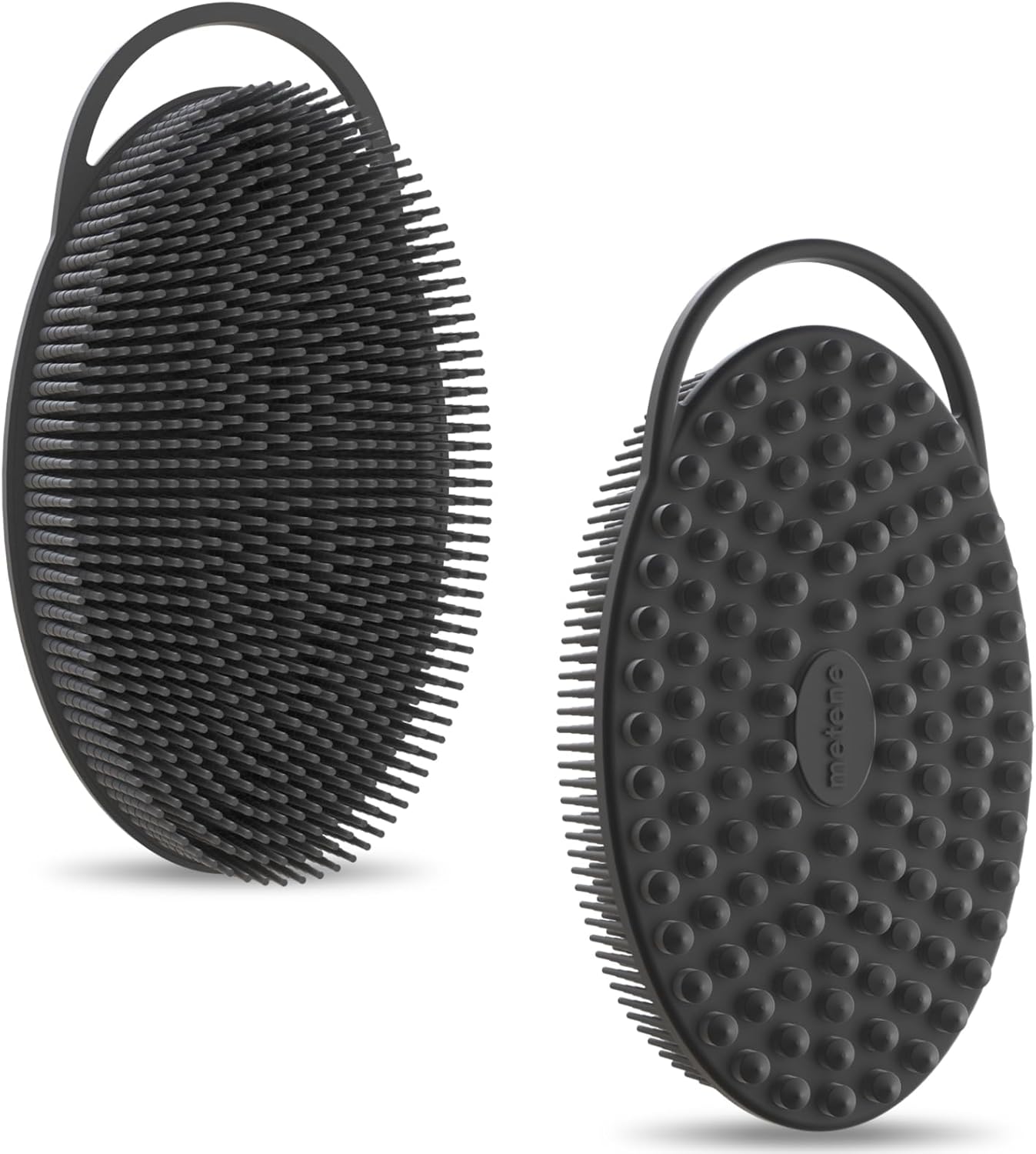 Metene 2 Pack Silicone Exfoliating Body Scrubber with Loop, Soft Body Scrubber for Men and Women, Shower and Bath Skincare Routine (Black)