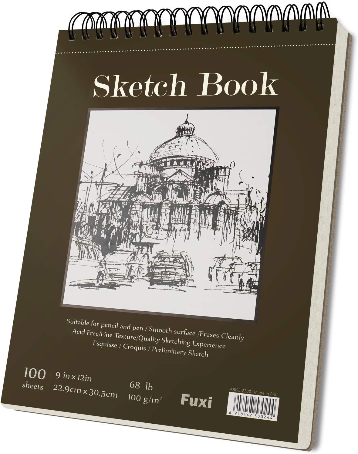 Fuxi 9" x 12" Sketch Book, Top Spiral Bound Sketch Pad, 1 Pack 100 Sheets 68lb/100gsm, Acid Free Art Sketchbook Artistic Drawing Painting Writing Paper for Kids Adults Beginners Artists