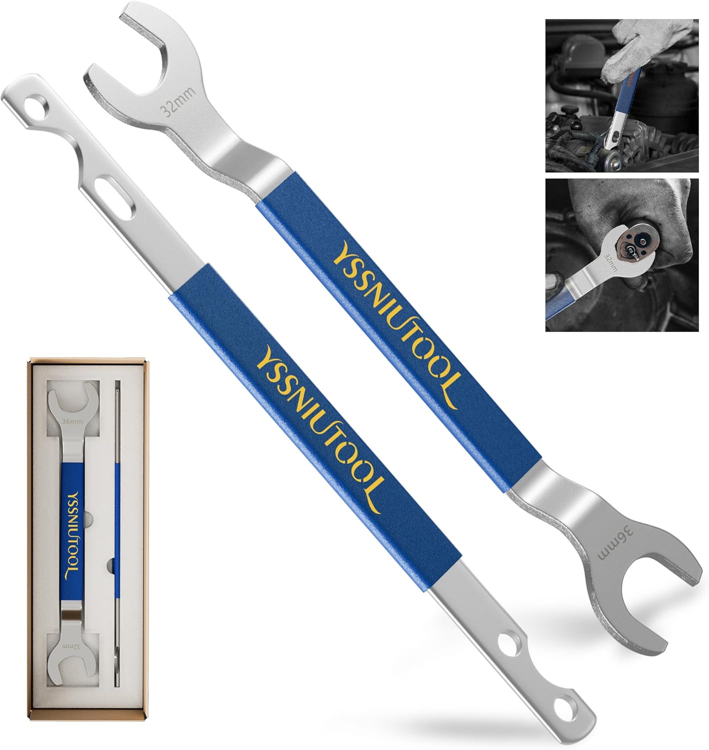 Fan Clutch Wrench Set,32mm & 36mm Wrenches - Essential Tool for BMW, Ford, GM, Chevrolet, Fan Clutch Removal Kit,Water Pump Holder, Fan Clutch Nut Wrench Removal Kit (Blue)