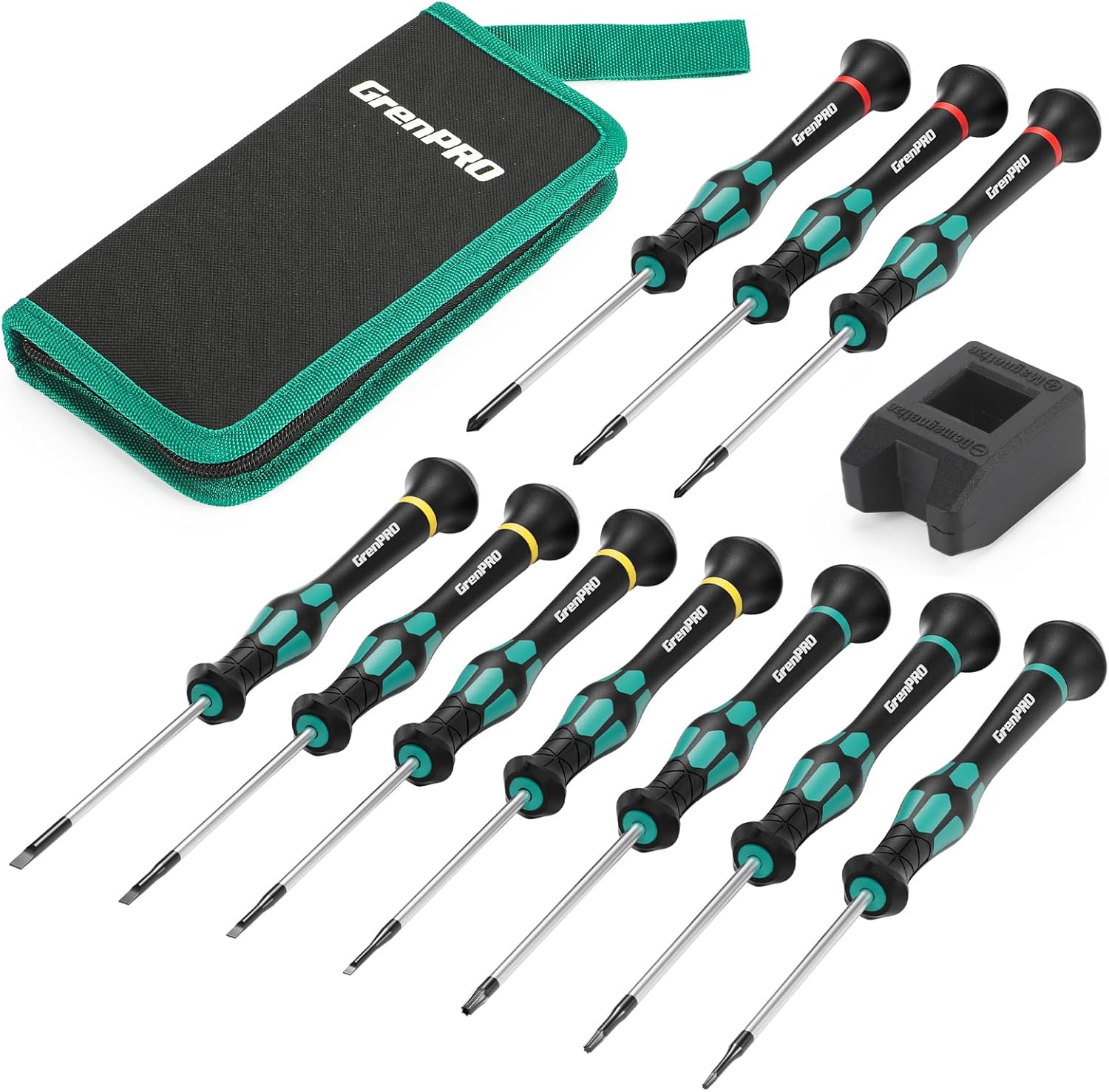 10-Piece Precision Screwdriver Set, GRENPRO Magnetic Small Screwdrivers with Phillips, Slotted, Torx Star for Eyeglass, Watch, Computer, Laptop, Phone
