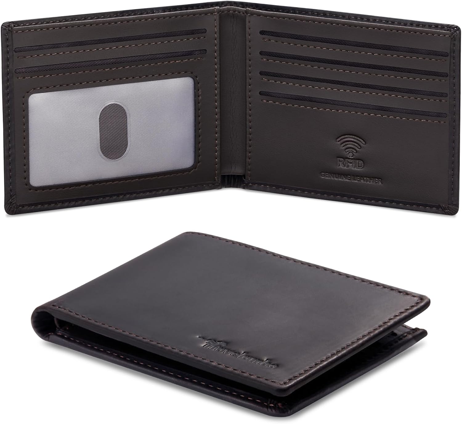 Real Leather Mens Bifold Wallet RFID Blocking - Thin & Stylish with ID Window in Gift Box (Crazy Horse, Coffee)