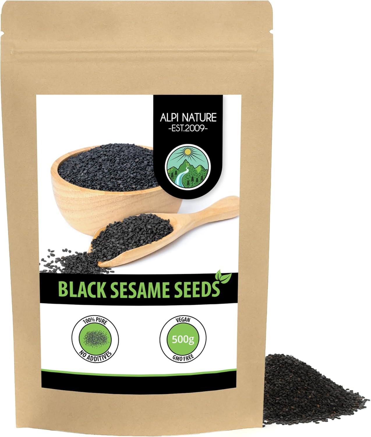 Alpi Nature Black Sesame Seeds 500g 1.1 lb, Raw Black Sesame Seeds for Cooking and Baking