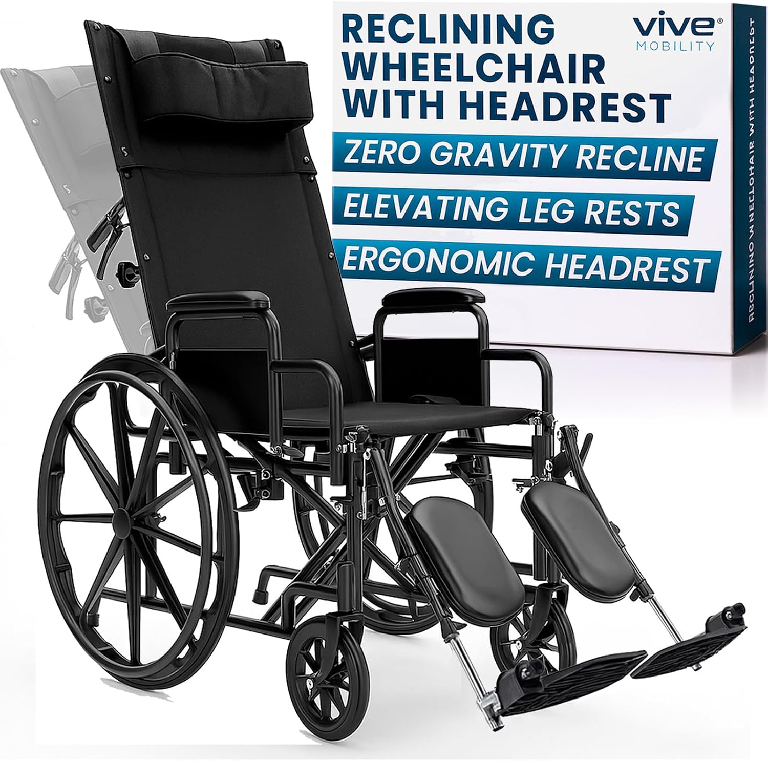 Vive Mobility Reclining Wheelchair with Elevating Leg Rests - Heavy Duty