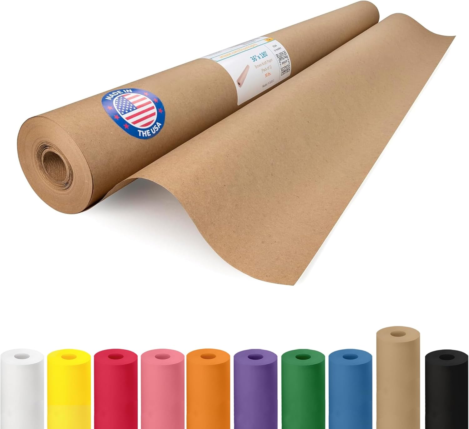 IDL Packaging Brown Kraft Paper Roll 36" x 2160" (180 feet), 30lb Thickness - USA-Made Brown Wrapping Paper for Packing, Moving, Shipping & Crafts/Arts - 100% Recycled Natural Craft Wrap Material