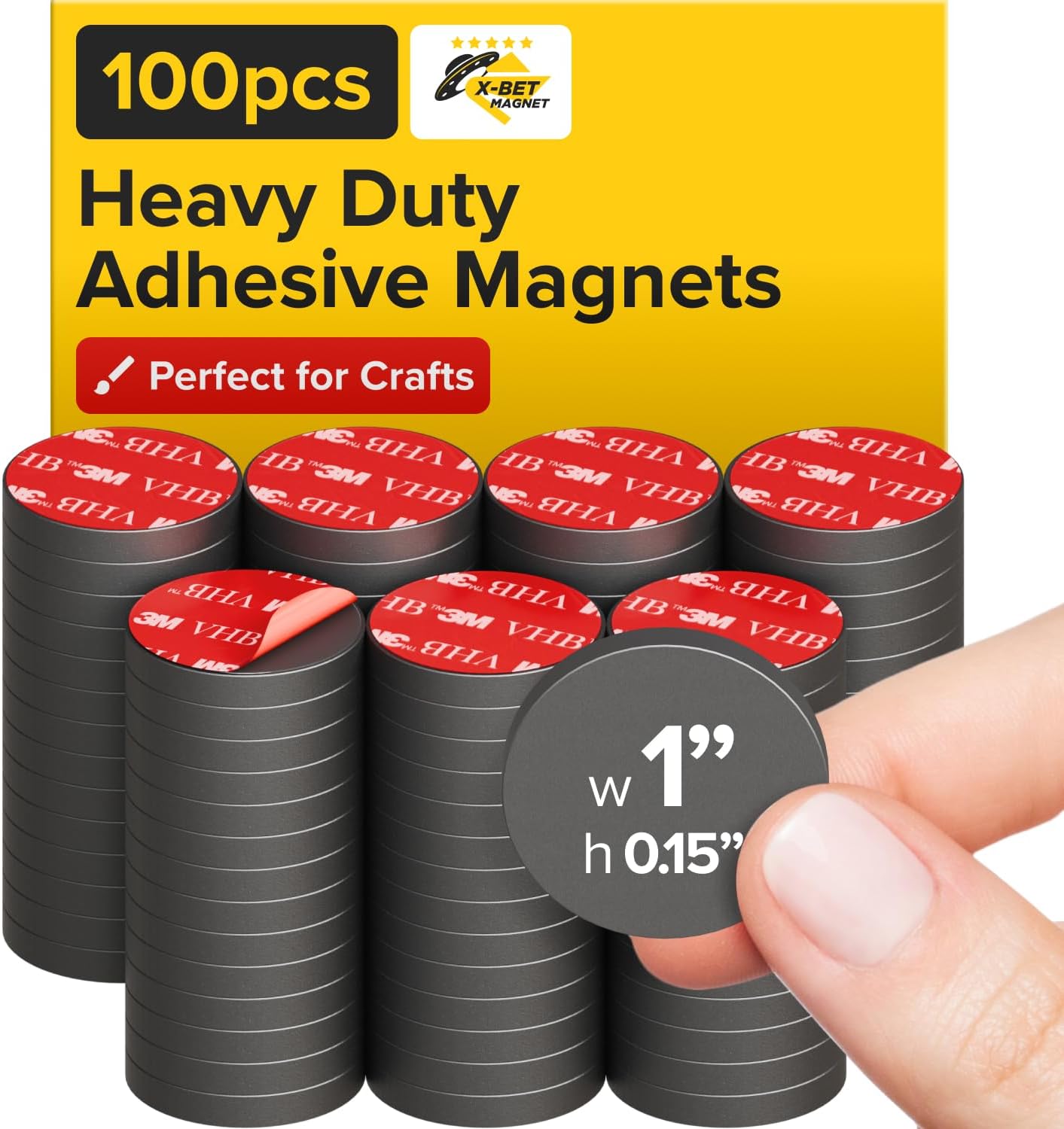X-bet MAGNET - Adhesive Magnets - Ferrite Magnetic - 100 Pieces - Round Disc Magnets - Strong Sticky Adhesive Backing - Ceramic Magnets Ideal for DIY, Craft, Kitchen - 1"x0.15"