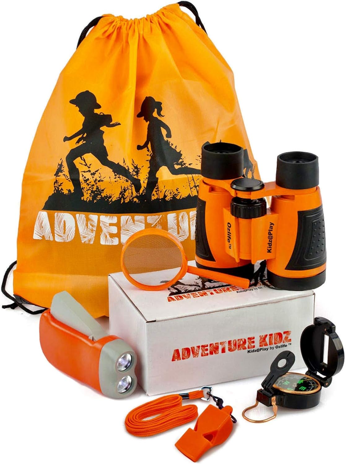 Adventure Kidz Outdoor Exploration Kit, Children’s Binoculars, Flashlight, Compass, Fox Whistle, Magnifying Glass, Backpack. Great Gift Set for STEM, Pretend Play