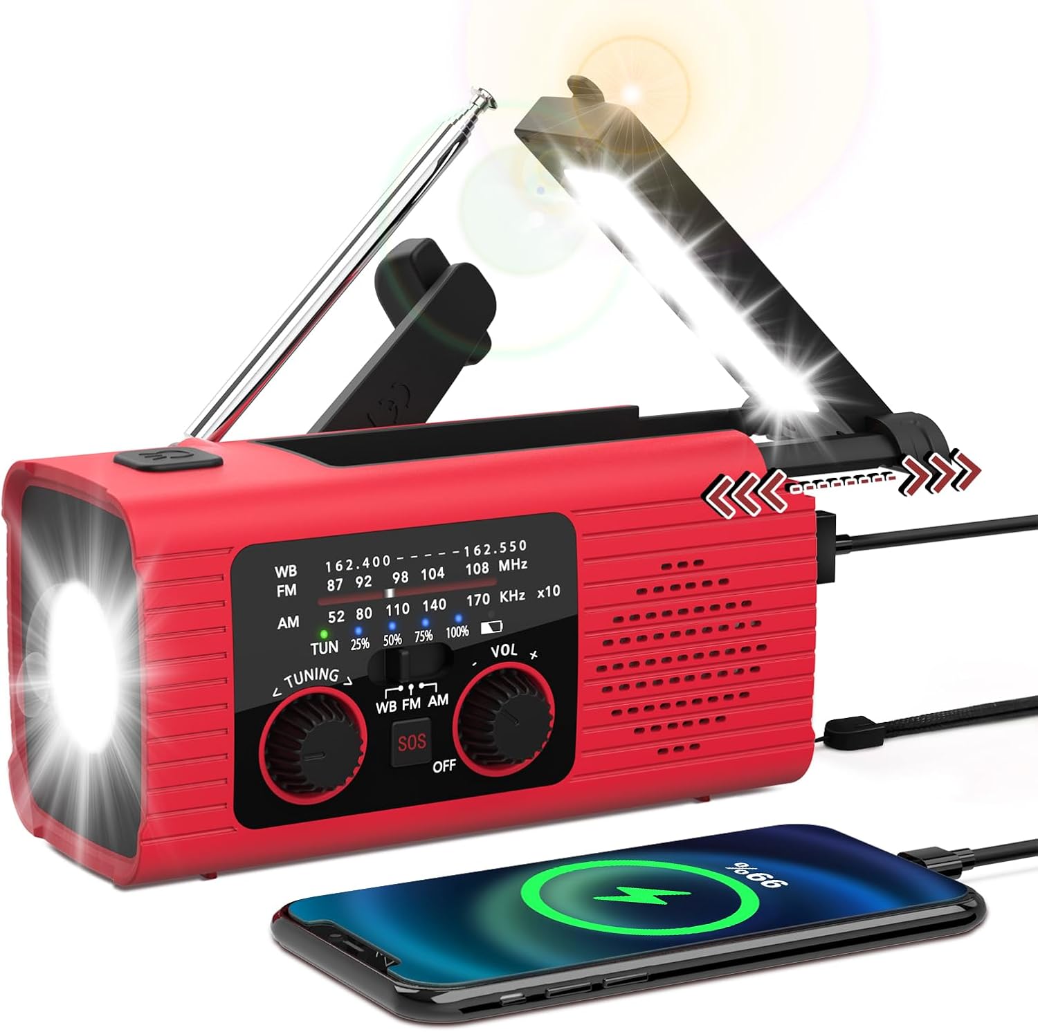 Emergency Weather Radio, 4000mAh NOAA Weather Alert Radio Solar Charging, Hand Crank & USB Charged, AM/FM with LED Flashlight, Reading Lamp, SOS Alarm, Headphone Jack for Outdoor Indoor