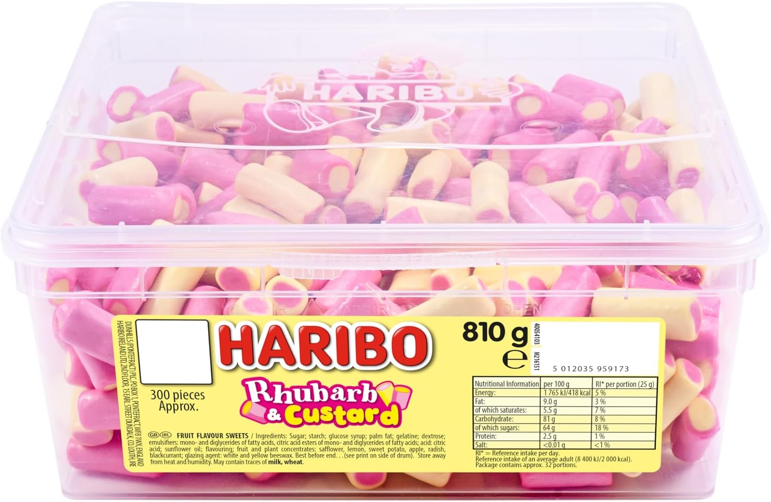 HARIBO sweets 810g tub, RHUBARB AND CUSTARD