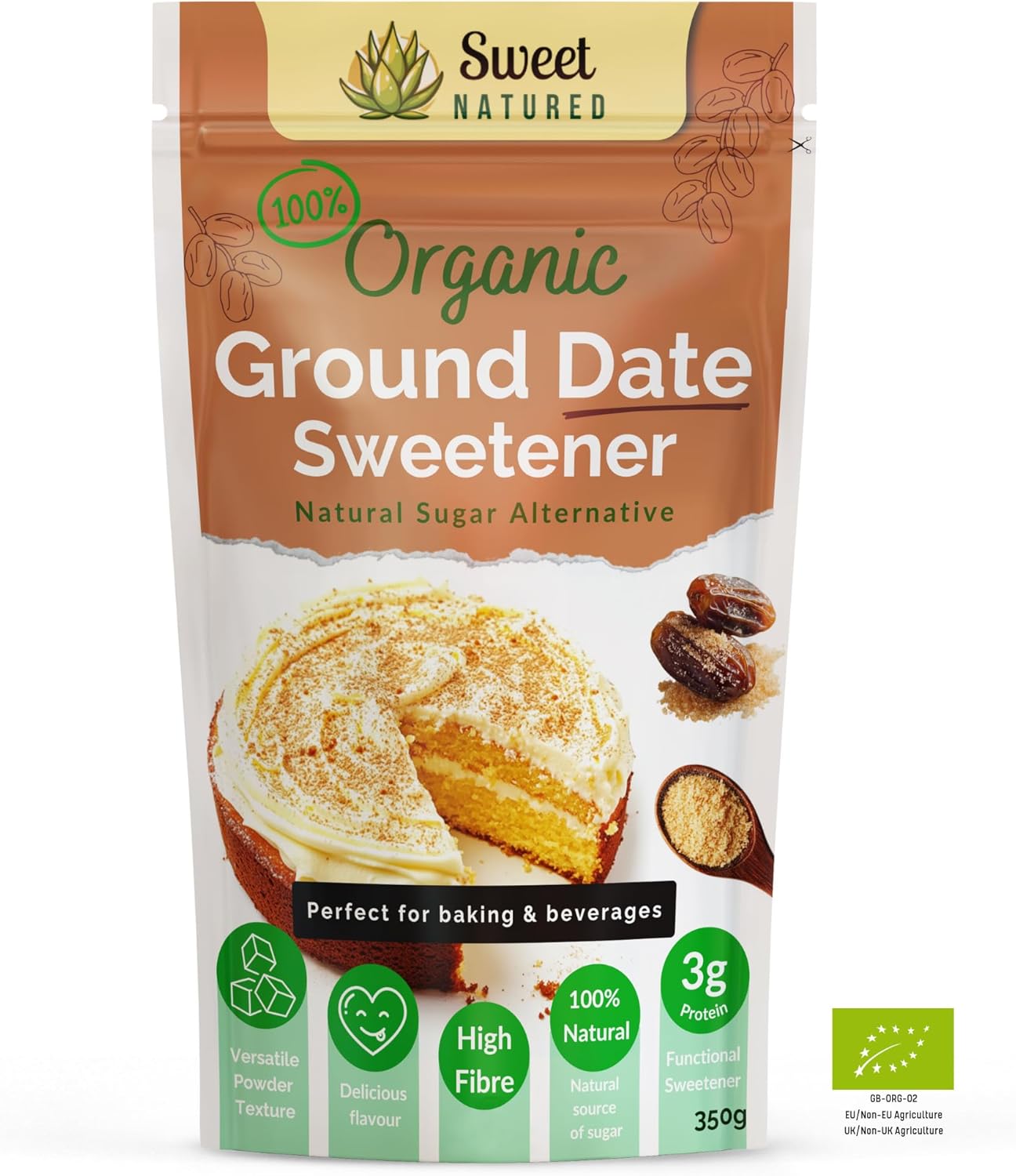 Sweet Natured Organic Ground Date Sweetener – 100% Natural, Vegan & High in Fiber – Perfect for Baking, Breakfast and Tea, 350g