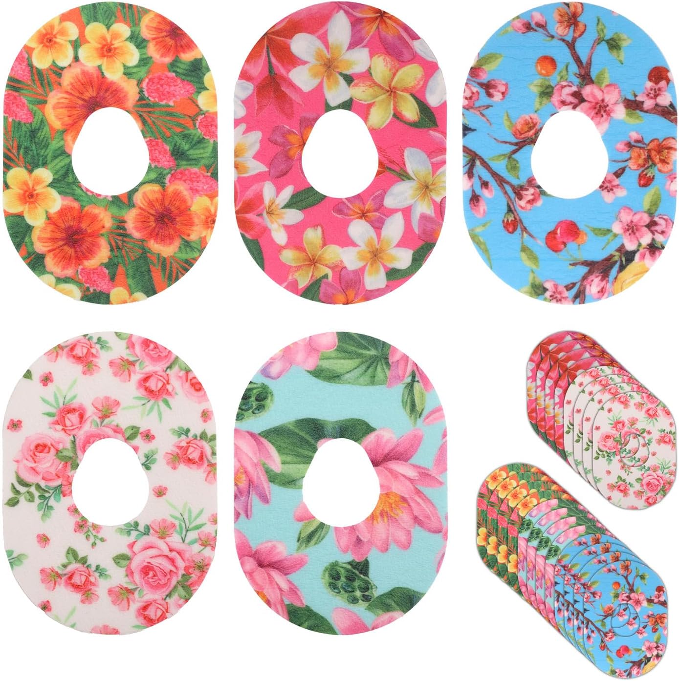 25pcs Adhesive Patches for Dexcom G7, 5 Style Premium Flower Pattern Overpatch Non-Woven Fabric Glucose Monitor Lexcam Patch Kit Breathable Glucose Sensor Sticker Compatible with Dexcom G7 Accessories