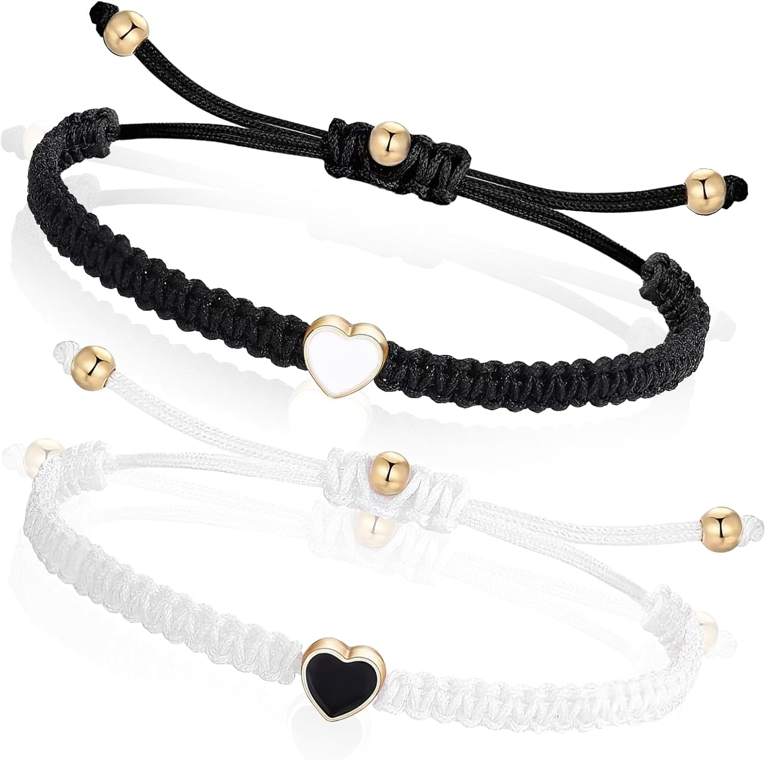 2Pcs Couple Handmade Cord Bracelet Heart Friendship Bracelet String Adjustable Long Distance Matching Bracelets Rope Gift for Couple Boyfriend Girlfriend Best Friend Sister Kids Lovers