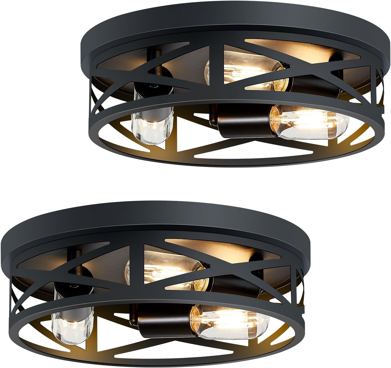13 inch Black Flush Mount Ceiling Light Fixture, 3-Light, Close to Ceiling, Ideal for Hallway, Kitchen, Farmhouse, Bedroom