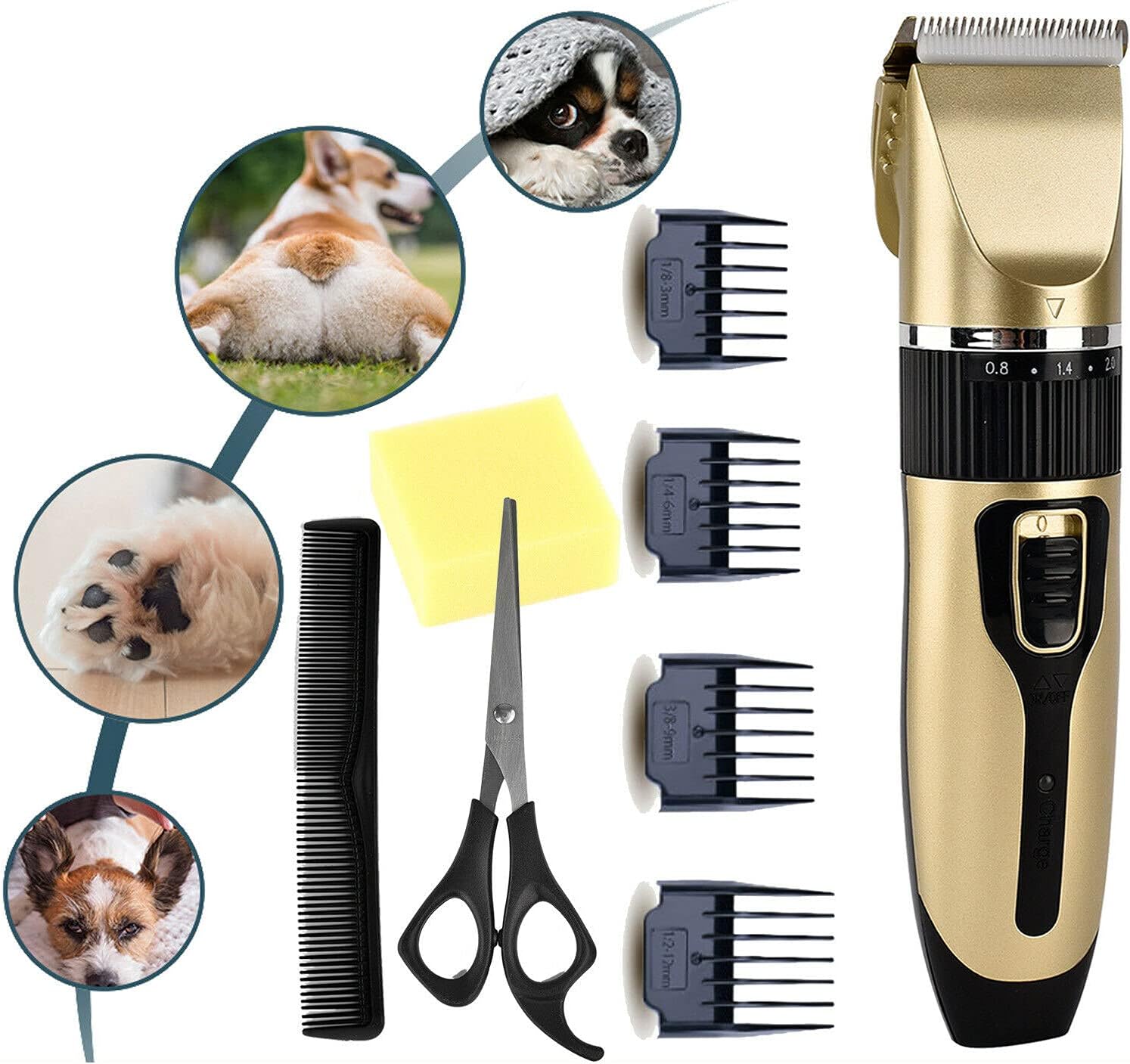 Professional Dog Clippers for Thick Hair, Grooming Clippers Electric Hair Clippers Trimmers with Precision Self-Sharpening Blades & 4 Mounting Combs(3-6-9-12mm) for Cat Dog Other Pet
