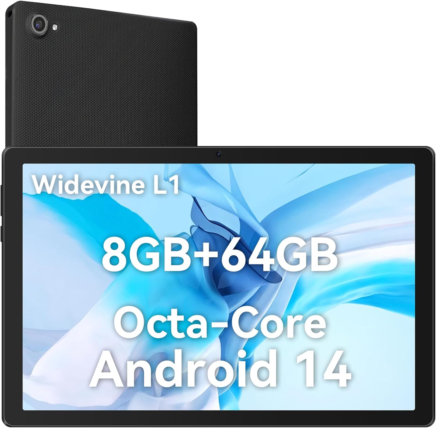 Hakaug 10 Inch Tablet Android 14 Tablet with Octa-Core CPU, 8GB+64GB+1TB, 5000mAh, Dual-Band WiFi 6 (2.4GHz & 5GHz), Bluetooth 5.0, 5MP+8MP, 1280 * 800 IPS HD Screen(Black)