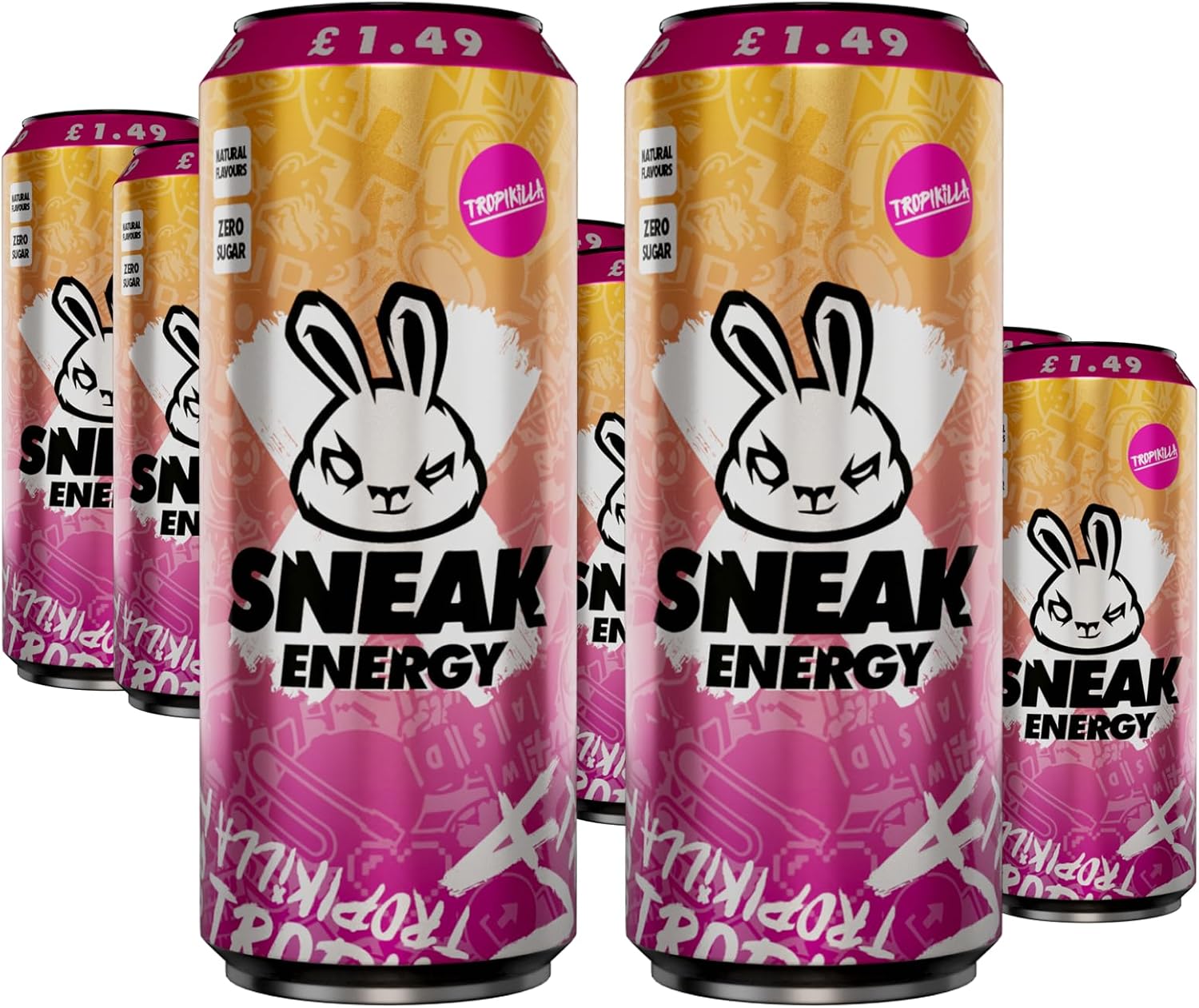 SNEAK Energy Drink Cans | Tropikilla | No Sugar. No Nasties. Just Natural Caffeine, Focus Boosting Nootropics in a Can | 330ml x 12