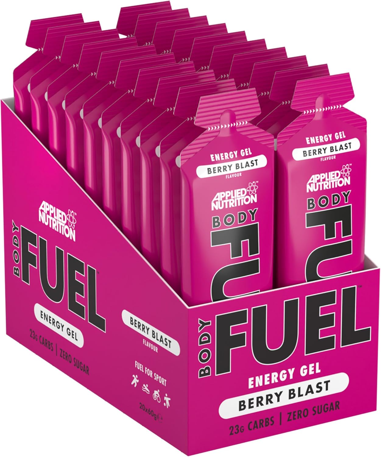 Applied Nutrition BodyFuel Energy Gel - Fast Energy Gels, Fuel for Sport, with Carbs, Sugar Free (Box 20 Units x 60g) (Berry Blast)