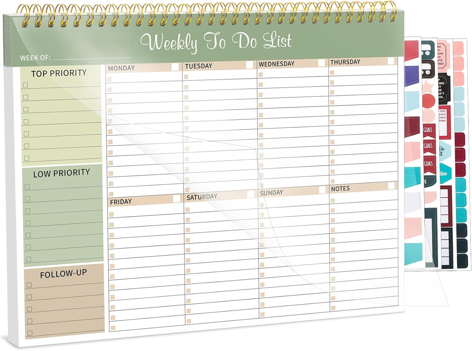 Weekly To Do List Notepad, 8.5''x11'' Weekly Desk Planner with 52 Tear Off Sheets Undated Weekly Planner Habit Tracker & Productivity Organizer for Home School and Work, Light Green