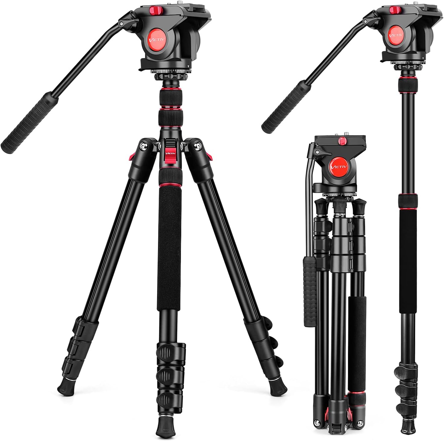 Tripod Camera Tripod, 72" Video Tripod with Fluid Head, Aluminum Heavy Duty Tripod with Carry Bag, Professional Camera Tripods & Monopods, Compatible with Video Camera, DSLR, Camcorder