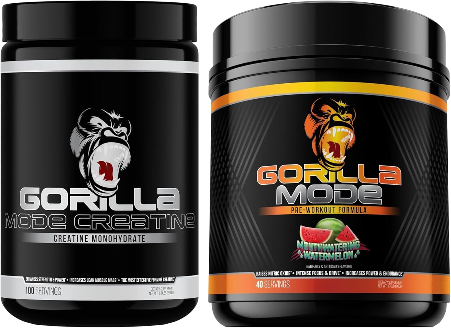 Gorilla Mind Creatine Monohydrate Micronized Powder & Pre Workout (Watermelon)- Massive Pumps | Laser Focus Energy | Improved Muscle Size | Power Output and Strength