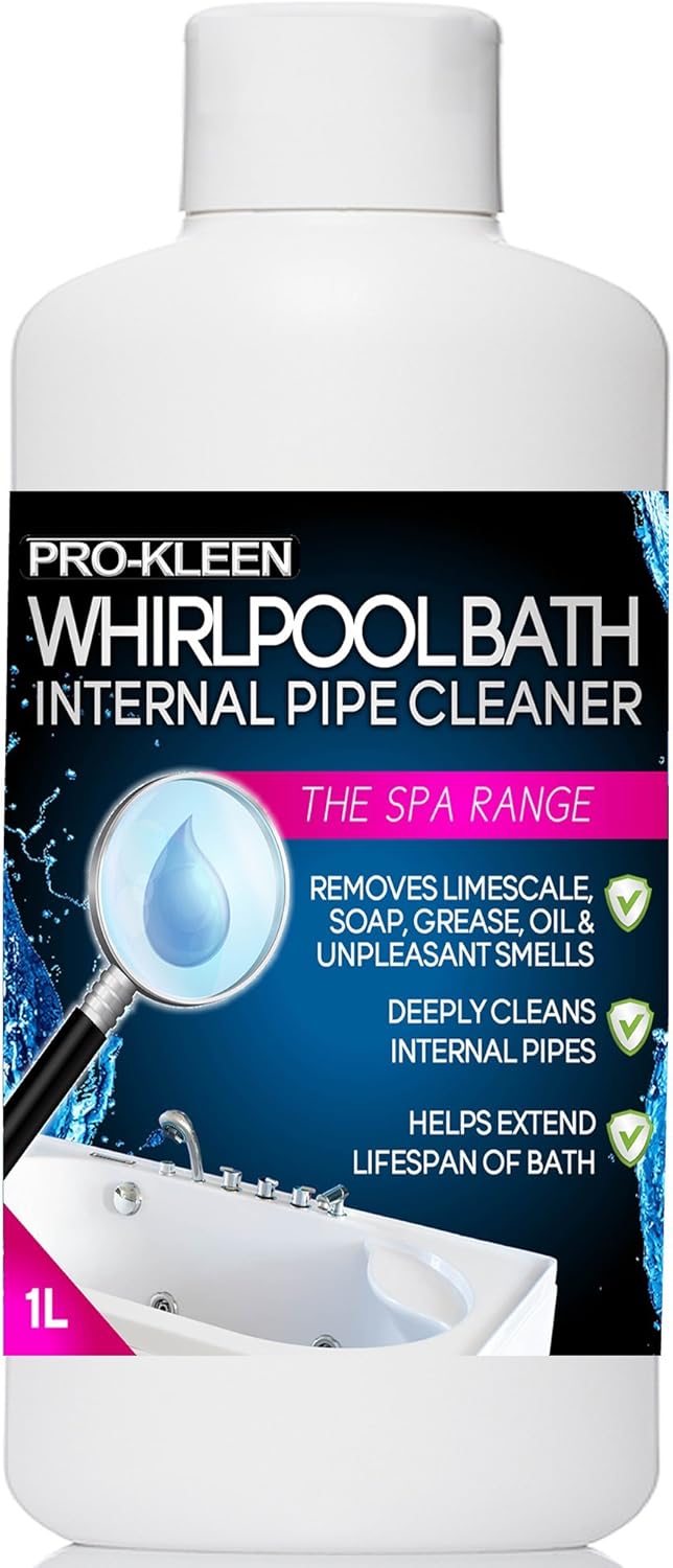 Pro-Kleen Whirlpool Bath Internal Pipe Cleaner (1L) - Provides a Deep, Hygienic Clean to Remove Limescale, Soap, Oil, Grease & Unpleasant Smells from Internal Pipes