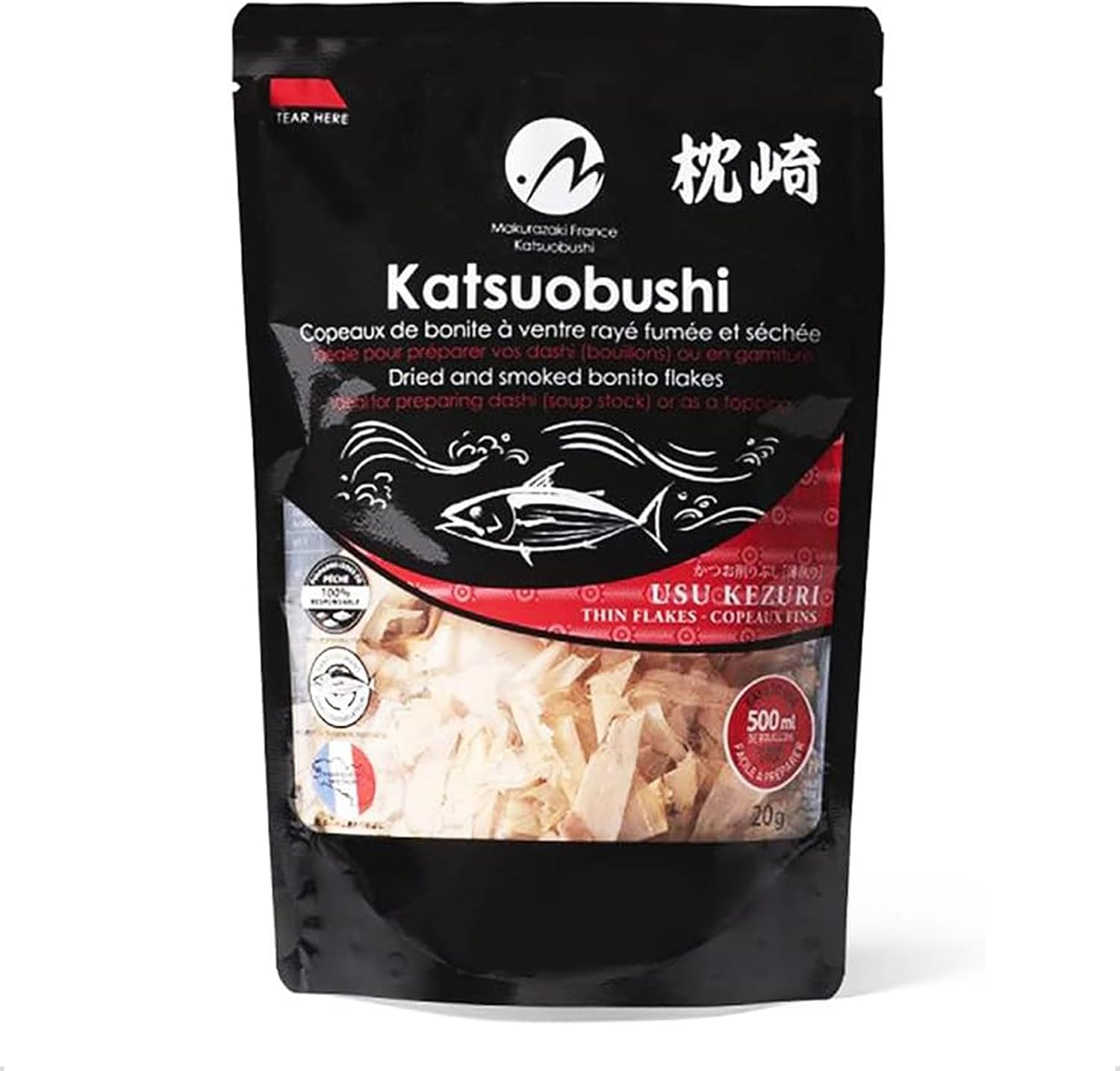 Katsuobushi Japanese Bonito Flakes, Dried Smoked Skipjack Tuna Flakes, Discover The Authentic Taste And Flavour Of Japanese Dried Fish, Thin Type, Pack 20g