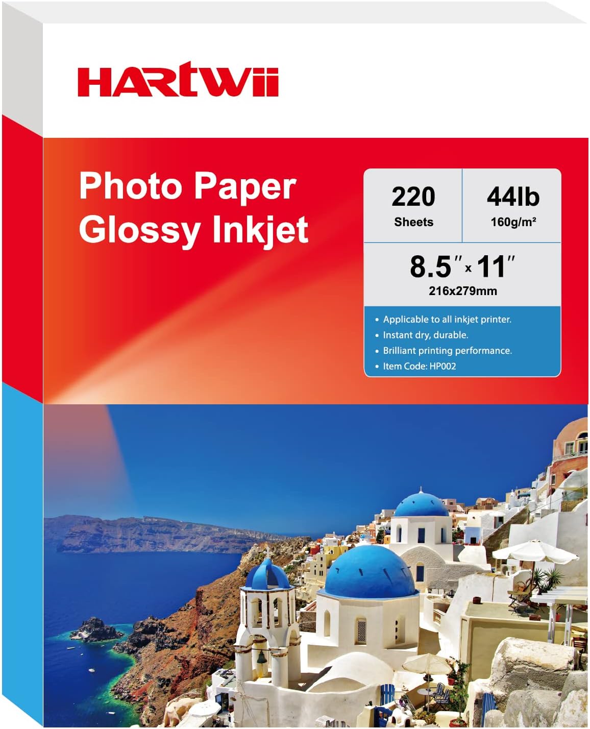 220 Sheets Photo Paper Glossy Inkjet 8.5x11 44lb 160Gsm A4 Letter Size Suitable for All Dye Ink Printers HARTWII